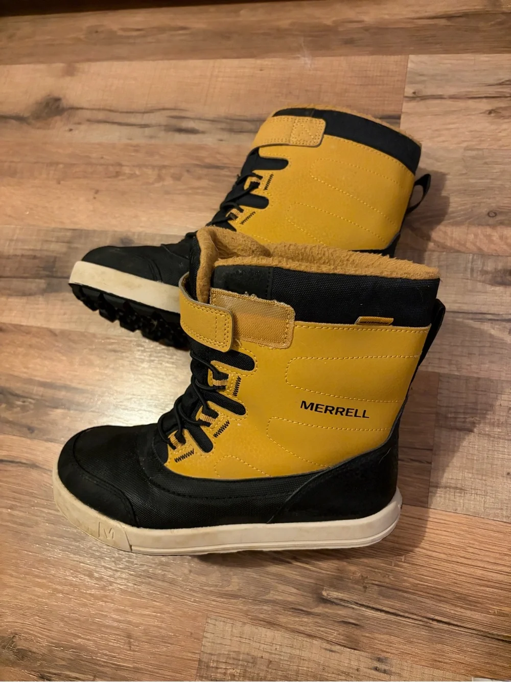 Merrell Kids Black and Mustard Winter Boots - Youth Waterproof Snow Shoes